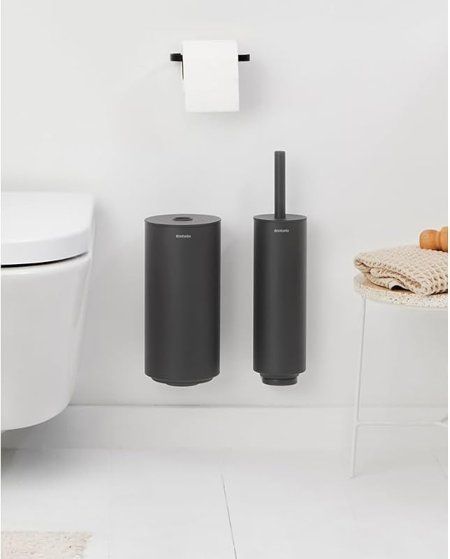 Brabantia - Mindset - 3 Piece Toilet Accessories - Toilet Brush and Holder, Toilet Paper Roll Holder and Toile