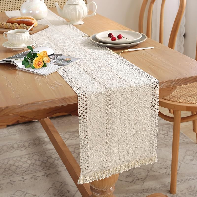 Cheesecloth Table Runner Woven Tassels Table Runner Bohemian Style Decoration Daily Decoration Home Dining Wed