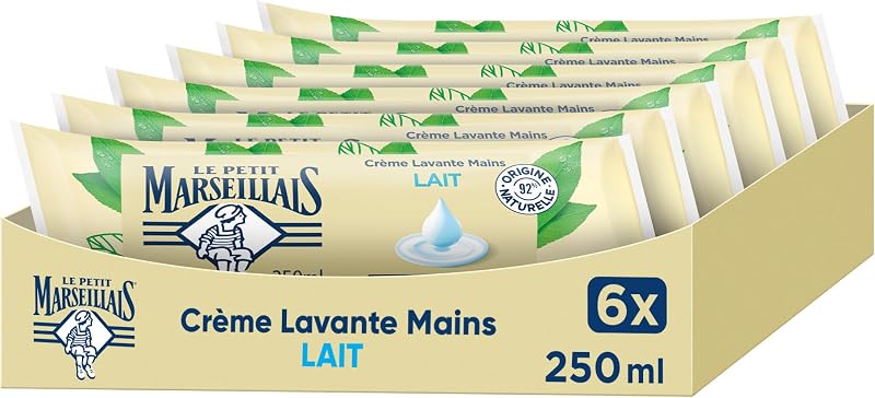Le Petit Marseillais – Hand Wash Milk Refill (Pack of 6 Berlingots 250 ml) – Liquid Soap Refill with 92% Natur