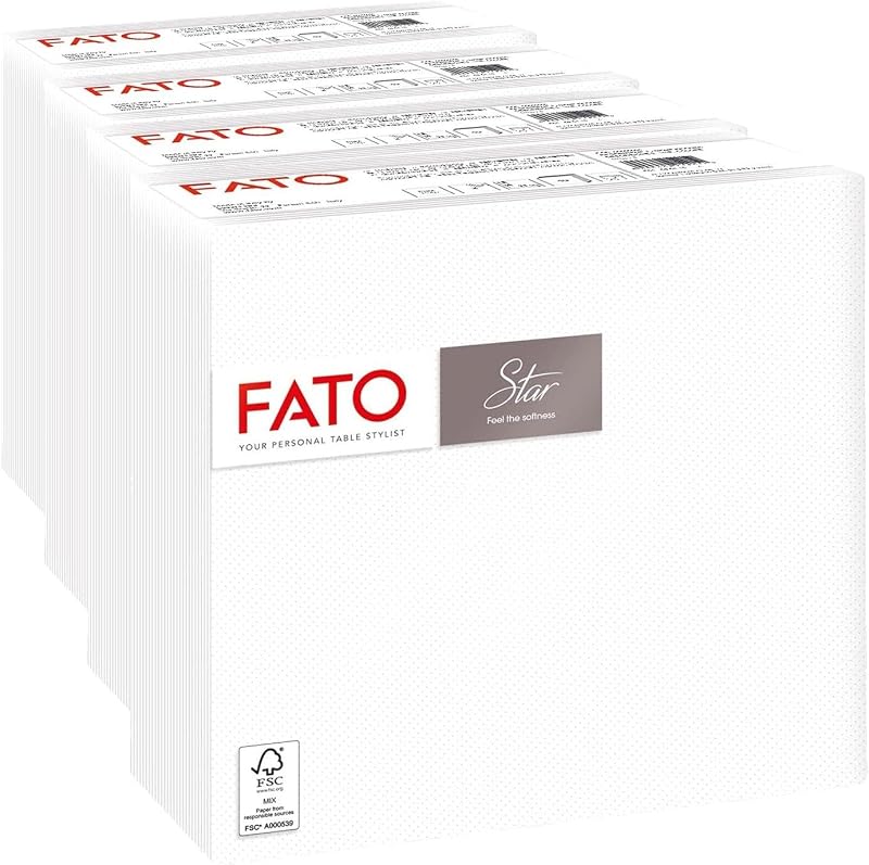 Fato, Disposable paper napkins, soft and fluffy, pack of 40 napkins, size 38 x 38, 4-fold, 2-ply, white, 100%