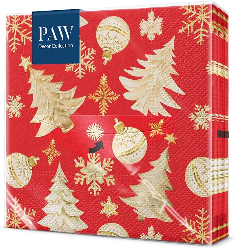 PAW Paper Napkin (33 x 33 cm) Pack of 20 3-Ply Paper Disposable Napkins, Christmas, Winter, Christmas Trees
