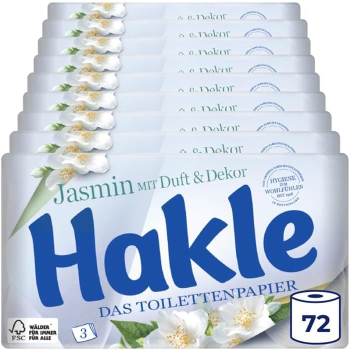Hakle 72 Rolls 3 Ply Toilet Paper 130 Sheets Per Roll 60% Recycled Packaging FSC Certified
