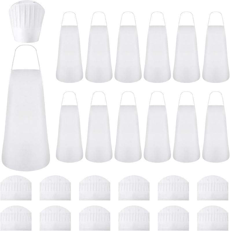 Coume Lot de 12 tabliers de cuisine jetables non tissés pour adultes, 50,8 x 69,1 cm, chapeaux de boulangerie 