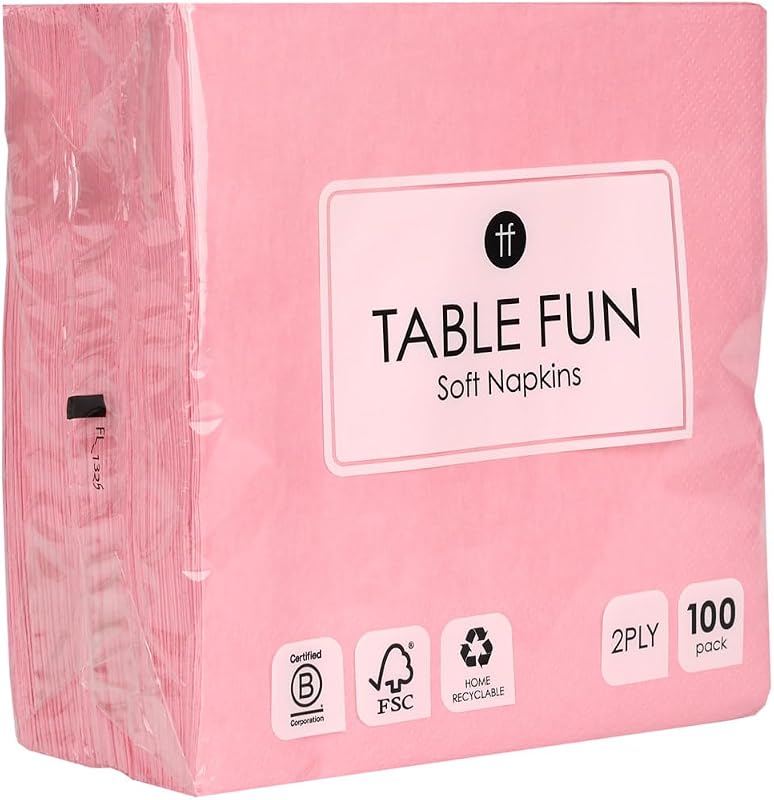 Table Fun 100 x Pink Paper Napkins, 33 cm, Double Layer, Disposable and Recyclable, Perfect for Birthdays, Wed
