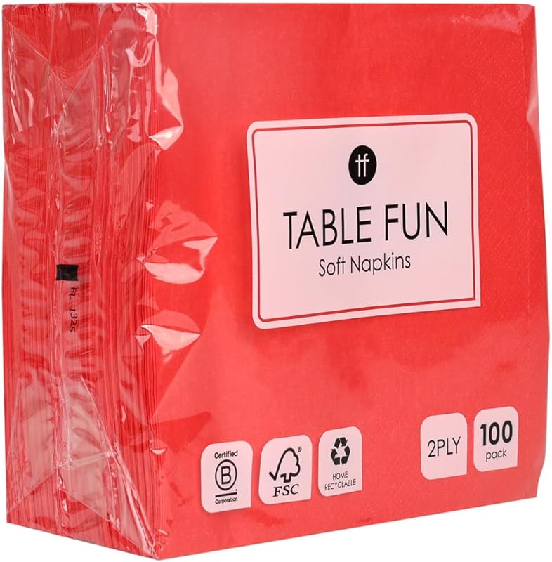 Talking Tables 100 x Red Soft Disposable Paper Napkins Valentine's Day Napkins - Birthdays, Weddings, Catering