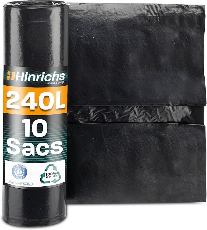 Hinrichs Extra Strong Bin Liners 240 L Roll of 10 Large Heavy Duty Waste Bags XXL 100 x 125 cm LDPE Ideal for