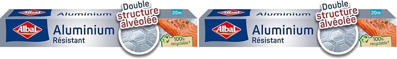 Albal - 20 m aluminium film - resistant - double honeycomb structure - oven and barbecue (Pack of 2)