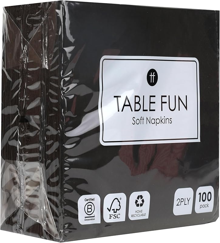 Talking Tables 100 Pack Black Soft Paper Napkins, Disposable Party Napkins for Birthday, Christmas, Weddings, 