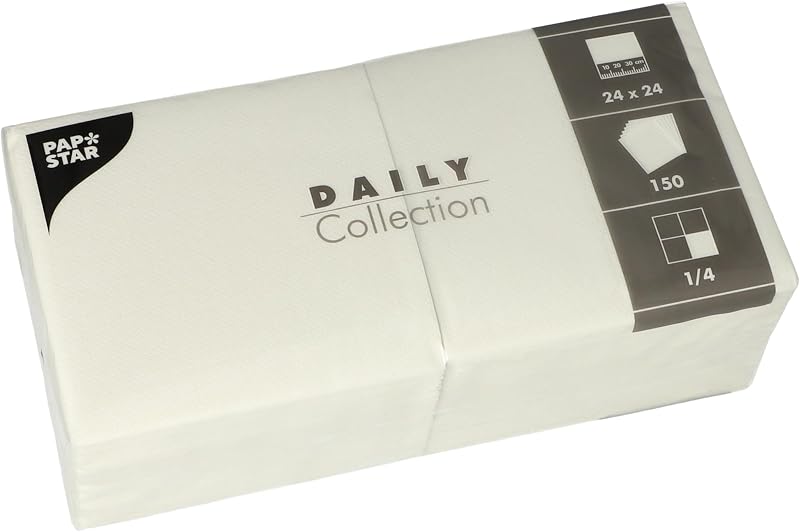 PAPSTAR, Daily Collection Napkins 4-24 x 24 cm Pack of 150 White