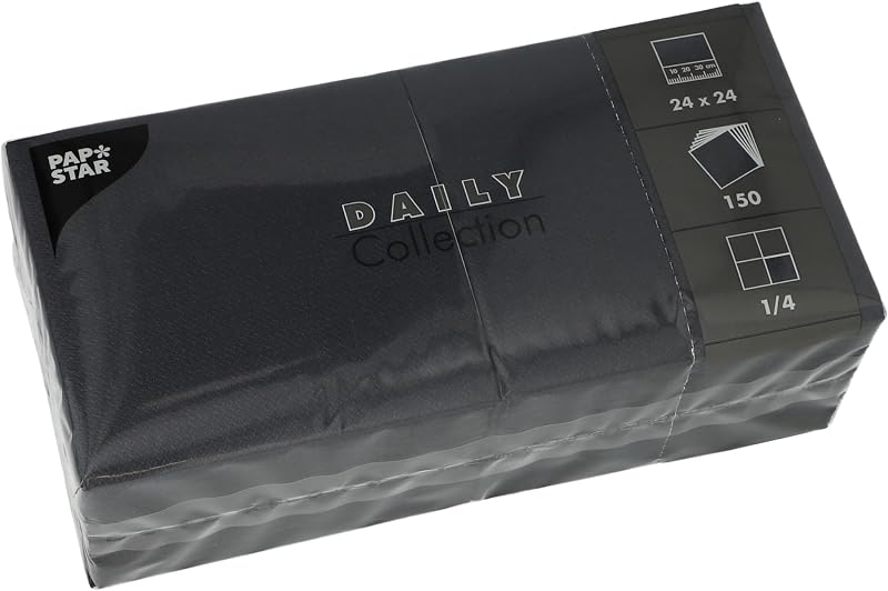 PAPSTAR, Daily Collection Napkins 4-24 x 24 cm Pack of 150 Black