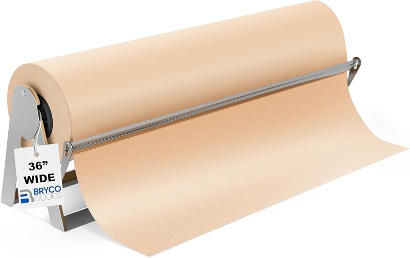 Bryco Goods 36 Inch Roll Paper Dispenser and Cutter Wall Mount Non Slip Base Heavy Duty Steel for Kraft Paper