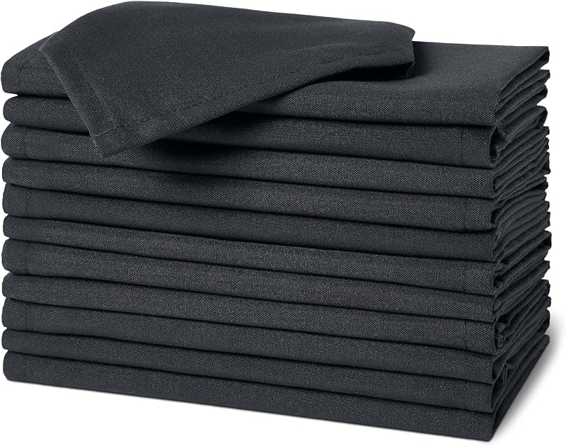 Amazon Basics Reusable Cloth Napkins, Stain and Wrinkle Resistant, Pack of 12, 43 x 43 cm, Black