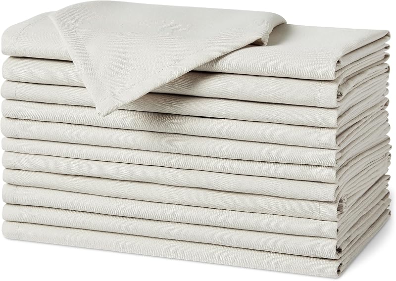 Amazon Basics Reusable Cloth Napkins, Stain and Wrinkle Resistant, Pack of 12, 43 x 43 cm, White