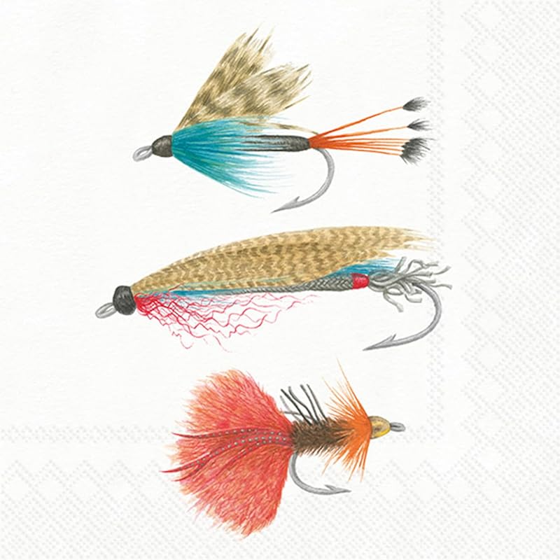 IHR Ideal Home Range Lot de 20 serviettes de cocktail jetables en papier 3 plis, 12,7 x 12,7 cm, Gone Fishing
