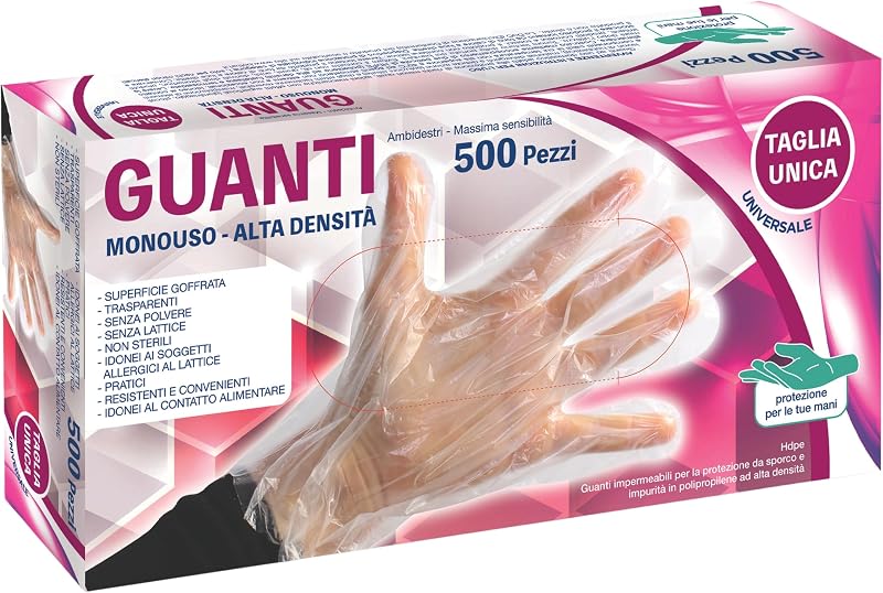 Bottari 500 Pcs Disposable HDPE Dust-Free Gloves Heavy Duty for Cleaning Food Garden DIY Home