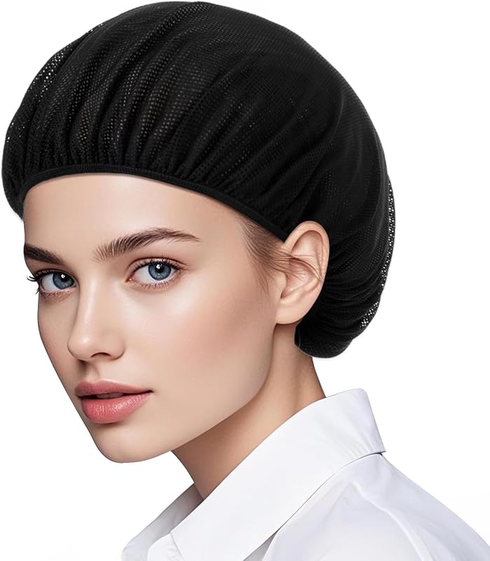 Giantree 6 Pack Chef Caps Unisex Elastic Kitchen Hair Net Mesh Adjustable Reusable Washable Black One Size