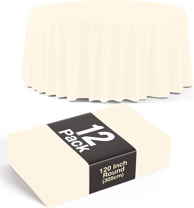 Exquisite Party Solids 120 Inch Ivory Plastic Round Disposable Tablecloths for Parties - Round Tablecloth - Di