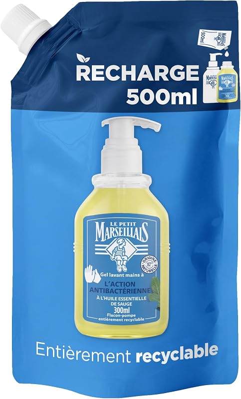 Le Petit Marseillais | Antibacterial Hand Wash Gel Refill (ecopack of 500 ml) – Refill liquid soap for pump bo