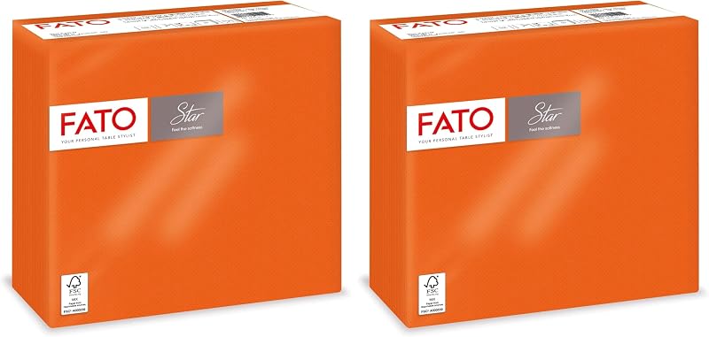Fato - Disposable paper napkins, soft and fluffy, pack of 40 napkins, size 38 x 38, 4-fold, 2-ply, orange, 100