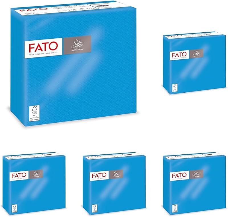 Fato - Disposable paper napkins, soft and fluffy, pack of 40 napkins, size 38 x 38, 4-fold, 2-ply, turquoise,
