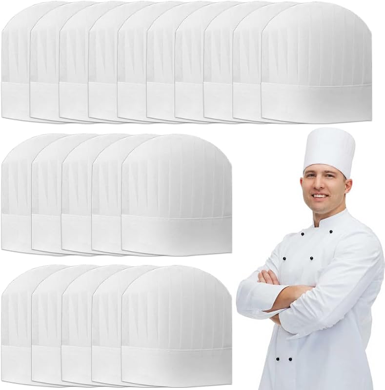 KUIZHEN 20 Pack Chef Hats, 23 x 29 cm Adjustable Elastic Kitchen Hat for Pizza Kitchen Restaurant Catering Par