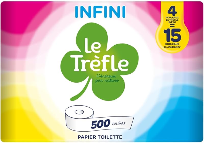 Le Clover Infinite, 4 Maxi Rolls of Toilet Paper, 2 Ply | 500 Double Thickness Sheets per Roll, Over 3 Times t