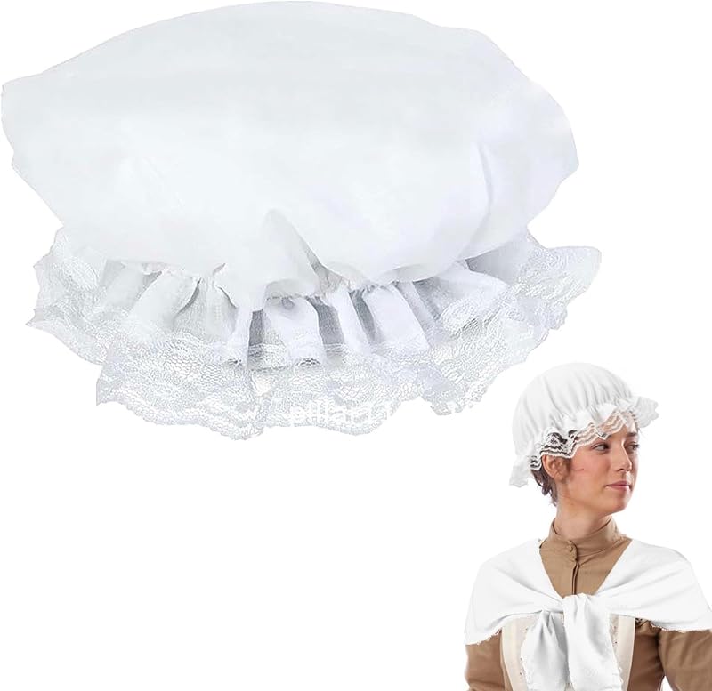HREDZEO Bonnet de vadrouille victorien pour femmes,Bonnet de soubrette Chapeaux en Dentelle Blanche Chapeaux D