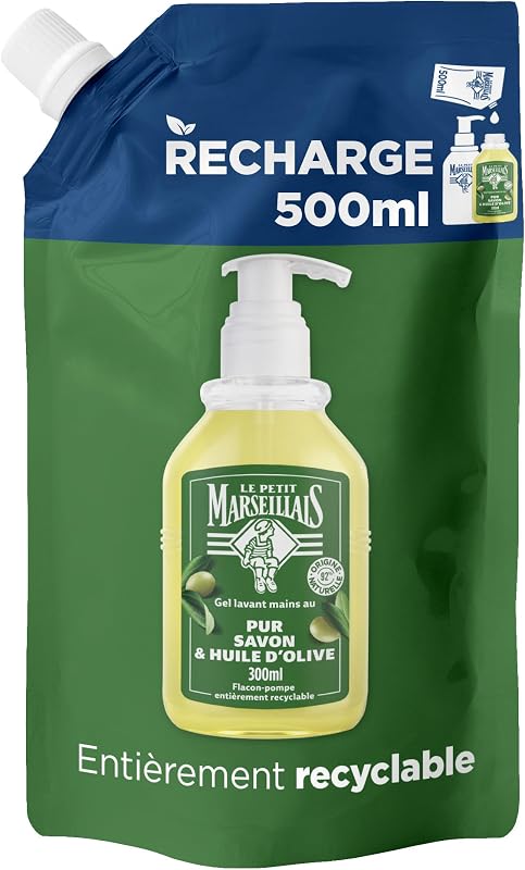 Le Petit Marseillais – Pure Hand Wash Gel Refill Soap & Olive Oil (ecopack of 500ml) – Liquid soap refill for 
