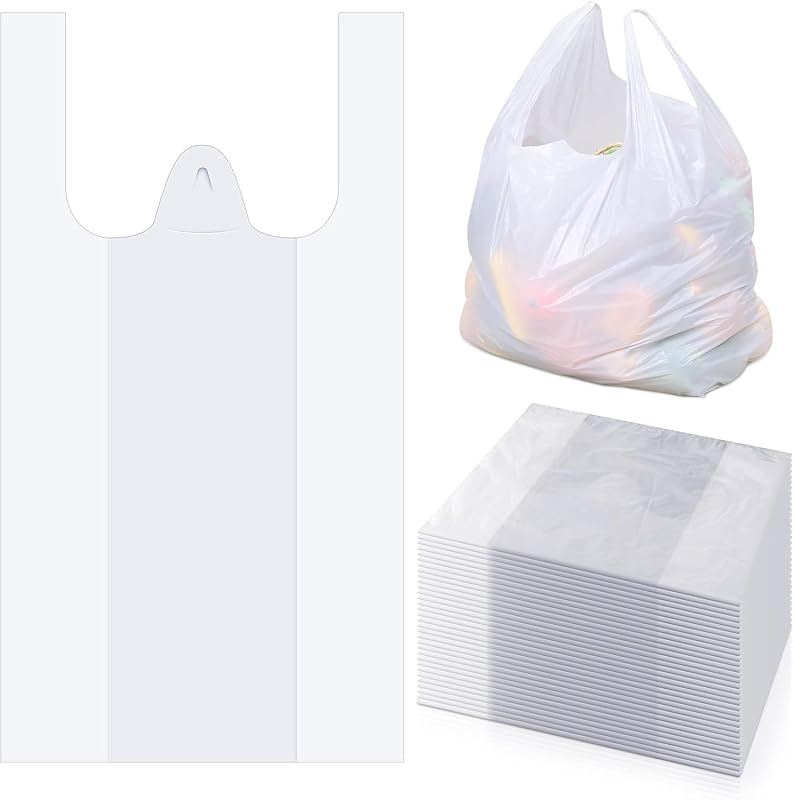 200 Pack Plastic T Shirt Trash Bags with Handles for Retail, Grocery Store, Merchandise, Supermarket, Restaura