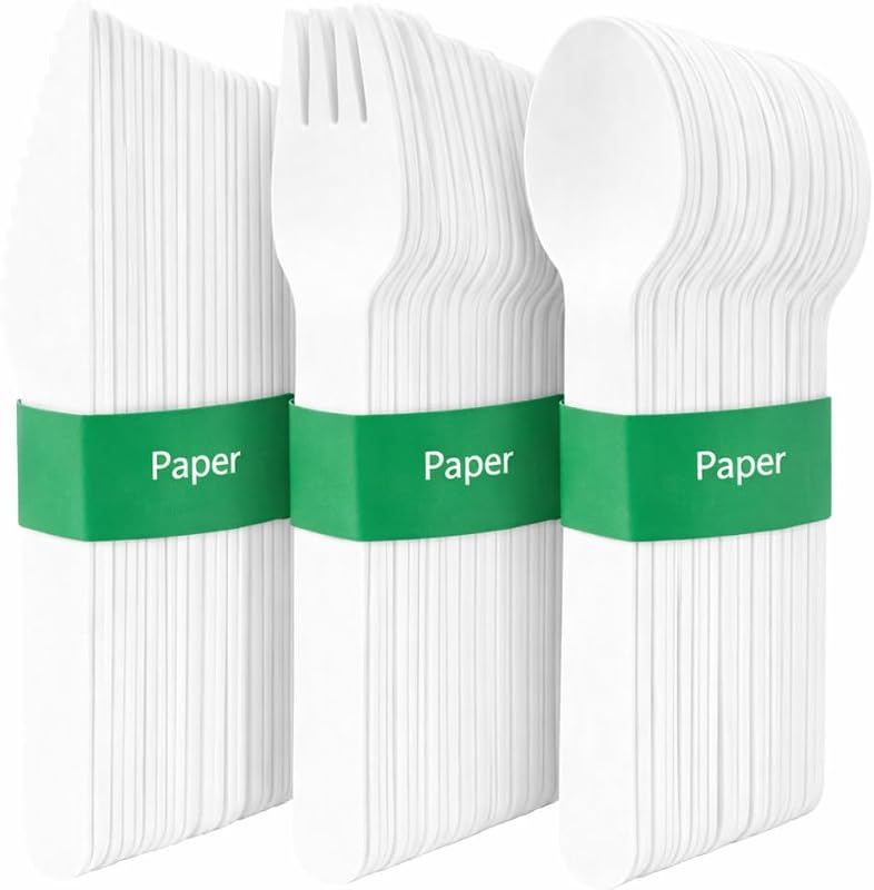 Kind Table 120 Disposable Paper Cutlery - Forks, Knives and Spoons - Solid and Nice Disposable Cutlery for Par