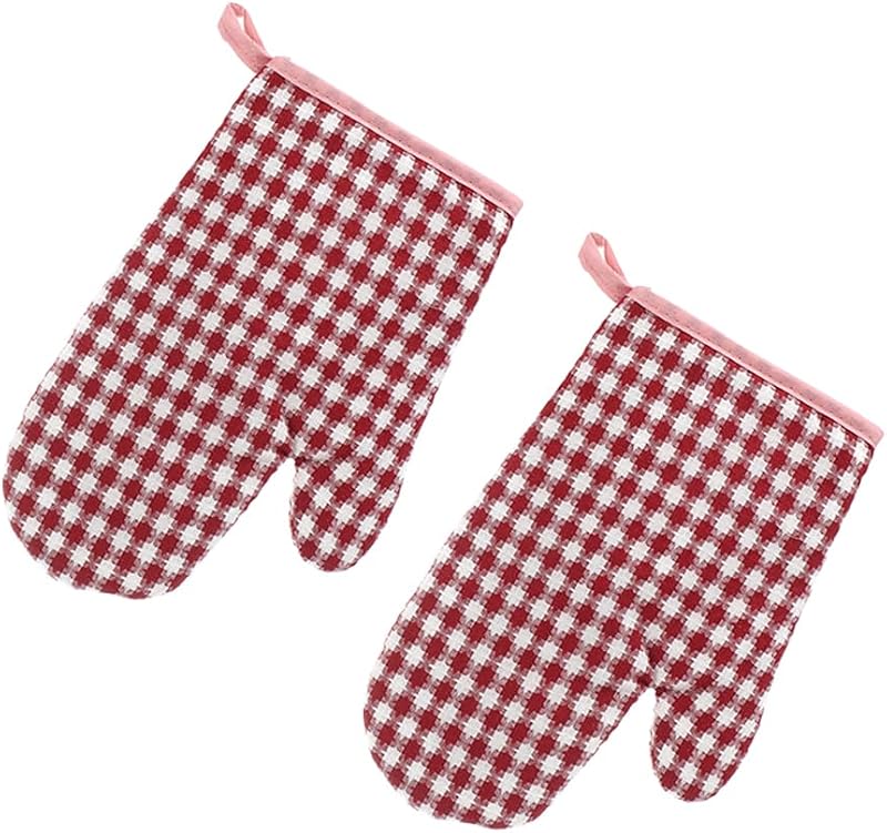 1 Pair Pink Plaid Oven Mitts, Heat Resistant Cotton Oven Mitts and Cotton Filled Non-Slip Oven Mitts, Used for