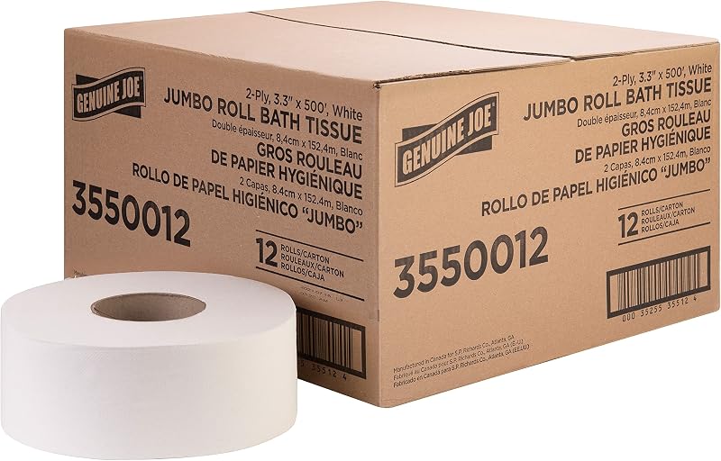 Genuine Joe 12 Rolls Jumbo Toilet Paper 2 Ply 8.5cm x 152m White