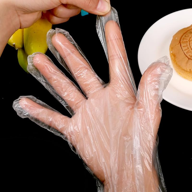 100 Pcs Extra Thick Polyethylene Disposable Gloves for Kitchen/Cleaning, Non Slip and Oil Resistant Handle, Mo