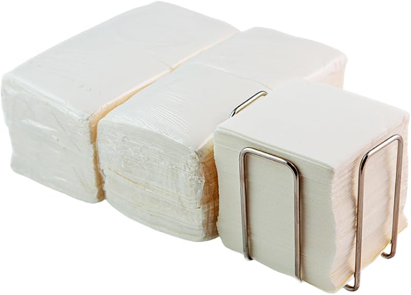 Cocktail Napkins, White Paper Napkins + Stainless Steel Napkin Holder, Micro-dot Texture Napkins, Thicker and