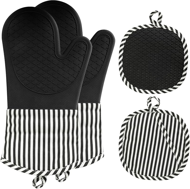 AiQInu Silicone Oven Glove, 230°C Resistant Silicone Oven Glove, Anti-Skip Heat Oven Glove for Cooking and Gri