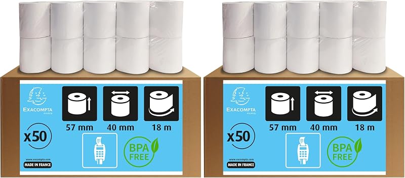 Exacompta - Ref 40339E - Box of 50 reels for credit card receipts - width 57 mm x diameter 40 mm - 1 thermal p