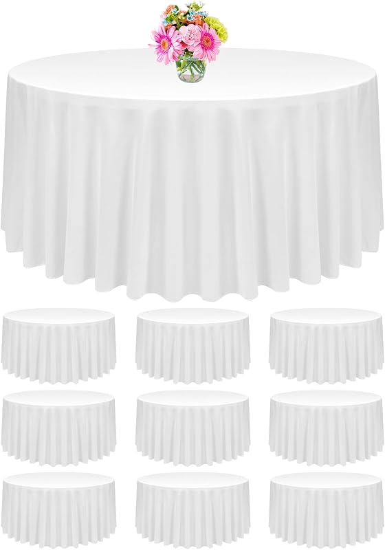 Lot de 10 nappes rondes de 300 cm en polyester blanc - Nappe anti-taches et anti-plis - Lavable - Pour mariage