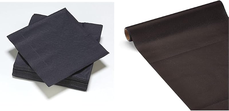 FSC 50 Black 2-Ply Wadding Napkins - 33 x 33 cm + FSC Airlaid Table Runner - 0.4 x 4.8 m