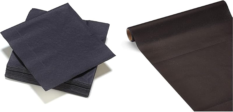 FSC 40 Black 3-Ply Wadding Napkins - 40 x 40 cm + FSC Airlaid Table Runner - 0.4 x 4.8 m