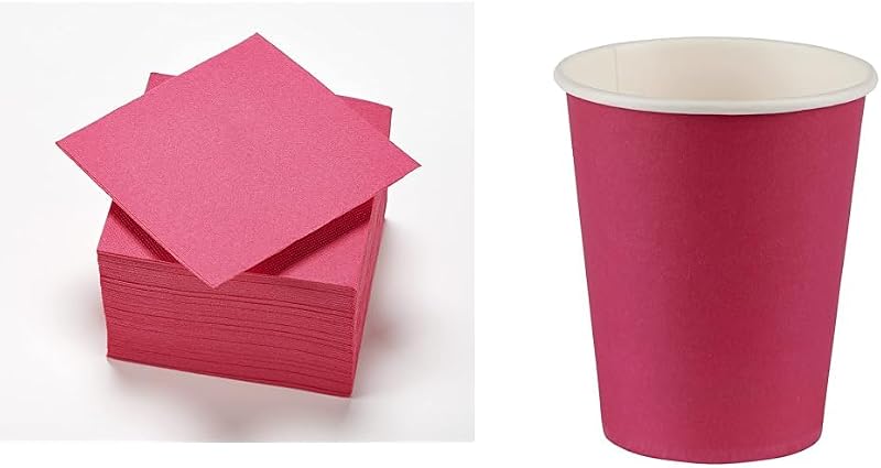Tex Touch Cocktail FSC 50 Fuchsia Pink Napkins 25 x 24 cm + 12 Fuchsia Paper Cups 25 cl