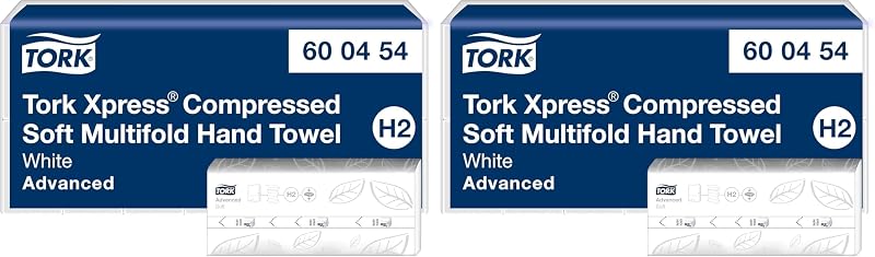 Tork Xpress H2 White Compressed Soft Interfoliated Hand Towels, Advanced, 2-Ply, M-Folding, Absorbent, 6 x 200