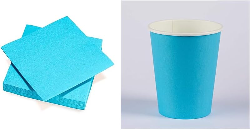 FSC 40 Tex Touch Paper Napkins Turquoise Blue 38 x 38 cm + 12 Paper Cups 25 cl Turquoise