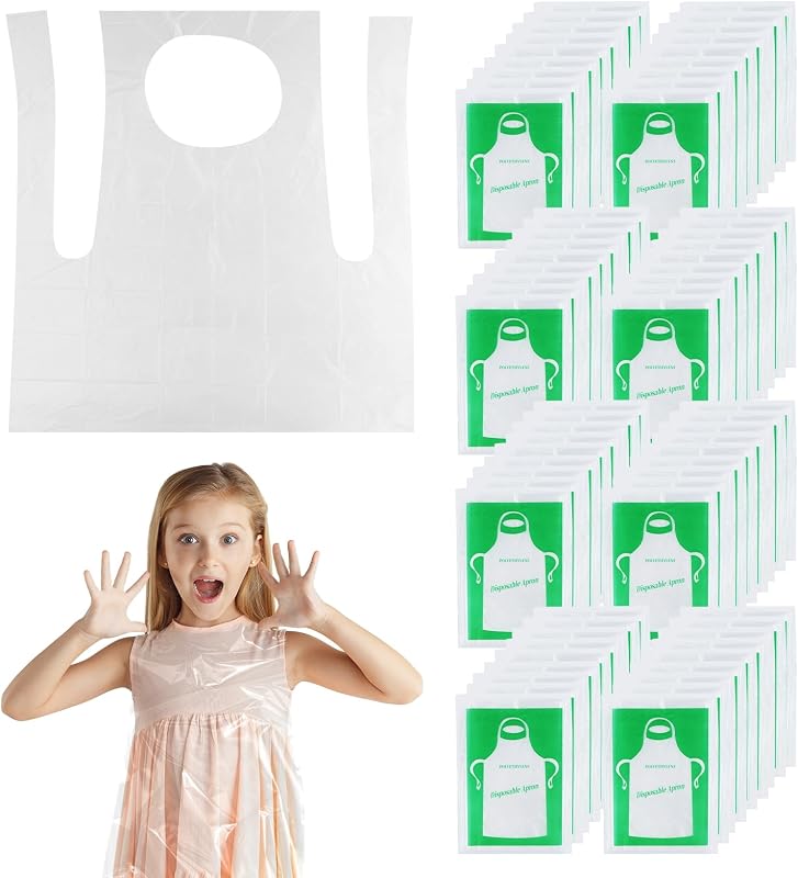 LTISHABILTD Lot de 110 tabliers jetables en plastique transparent pour enfants, pour peinture, cuisine, manger