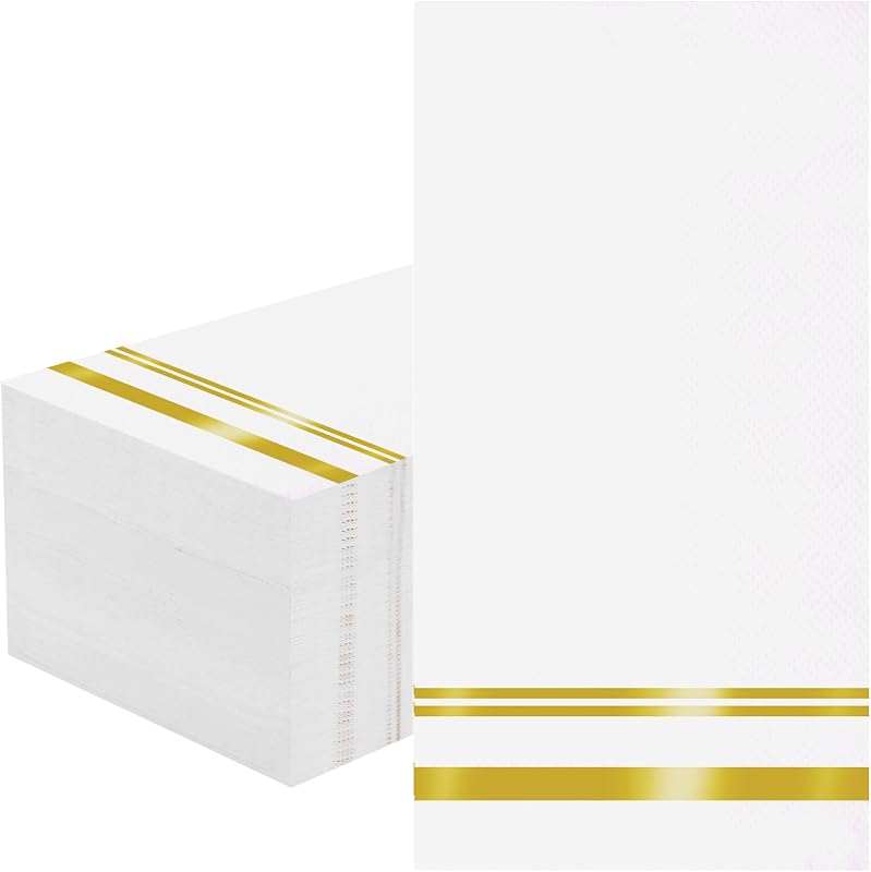 Lot de 100 serviettes en papier jetables blanches et dorées de qualité supérieure pour salle de bain, cuisine,