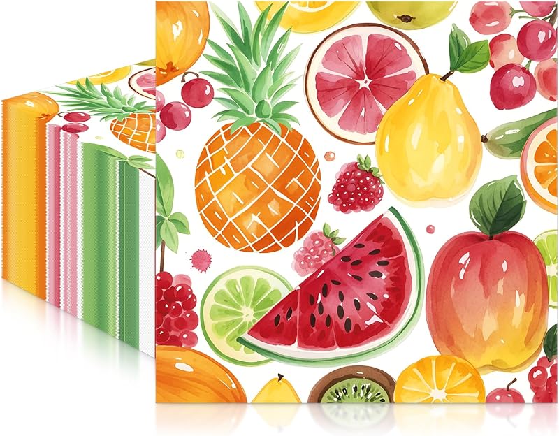 20 x Fruit Party Paper Napkins Colorful Fruit Pattern Disposable Cocktail Napkins 2-Ply 13x13 Inch Recycled So