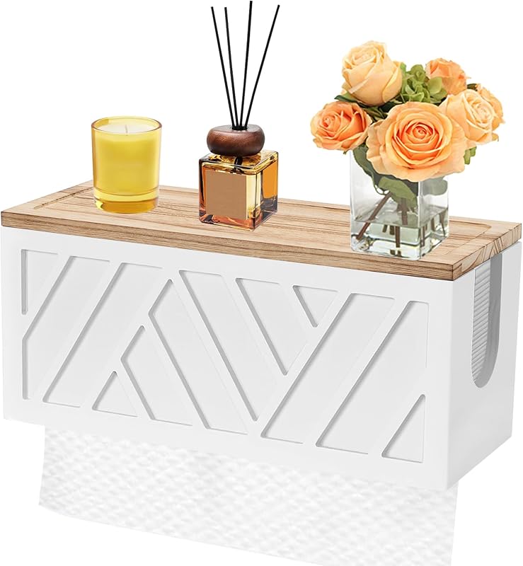 Paper Towel Dispenser, Wooden Towel Dispenser, Wall Mounted Paper Towel Holder with Lid, for Multiply Folding,