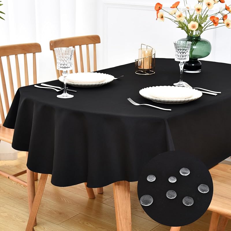 NEWISHER Oval Water Resistant Farmhouse Tablecloth 133x180cm (52x70 inches), Faux Linen Table Cloth Wipe Clean