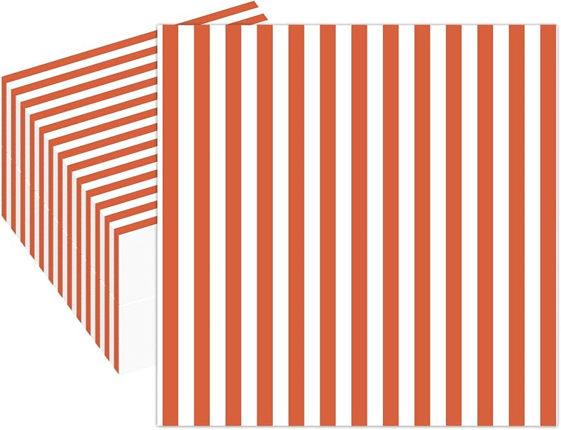 Stxy's Serviettes de cocktail oranges à rayures blanches et orange brûlé – Serviettes jetables pour l'automne,