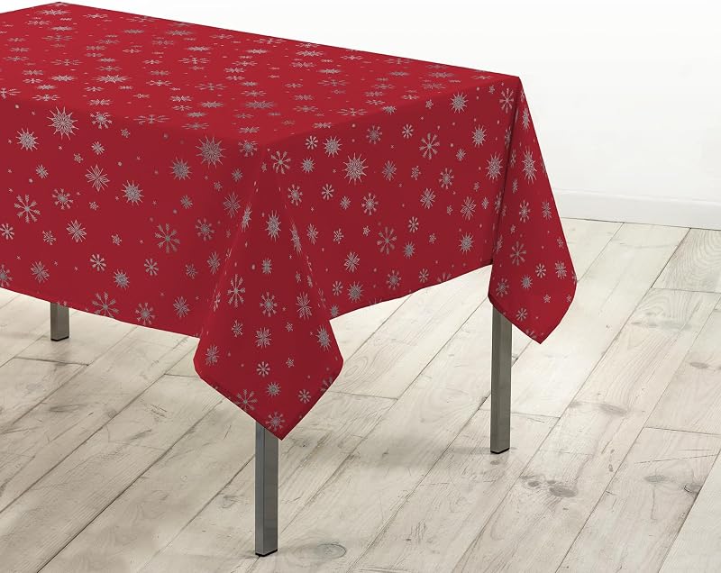 Douceur d'Intérieur, Astrelia Rectangular Party Tablecloth (140 x 240 cm) Red/Silver, Printed Microfibre
