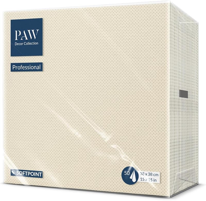 PAW Soft Point Napkins (38 x 38 cm) | 50 Gourmet Towels | Soft and Durable | Ideal for Everyday Use, Bars and 